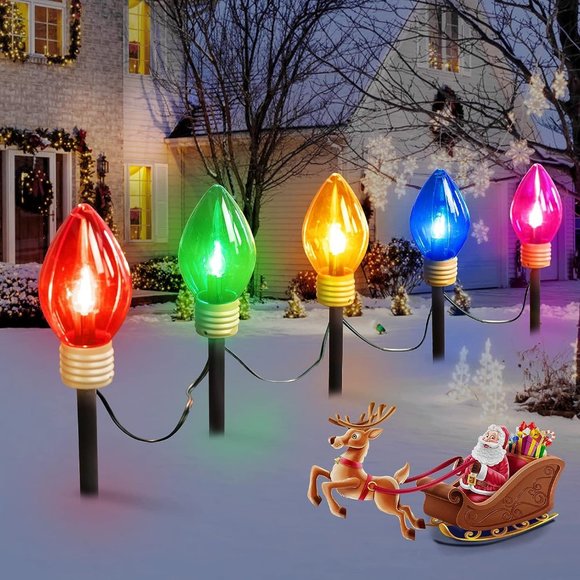 Jumbo C9 Christmas Pathway Light - 8.5 Ft 5 LED C9 Lights, C7 Lights  Multicolor - Picture 1 of 6